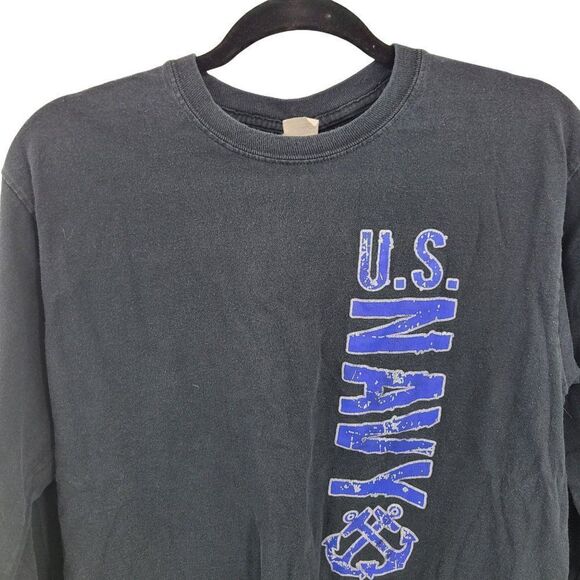 Y2K Long Sleeve Graphic T-shirt M Black Navy 246 Birthday Pirate Skull Faded - Picture 6 of 10